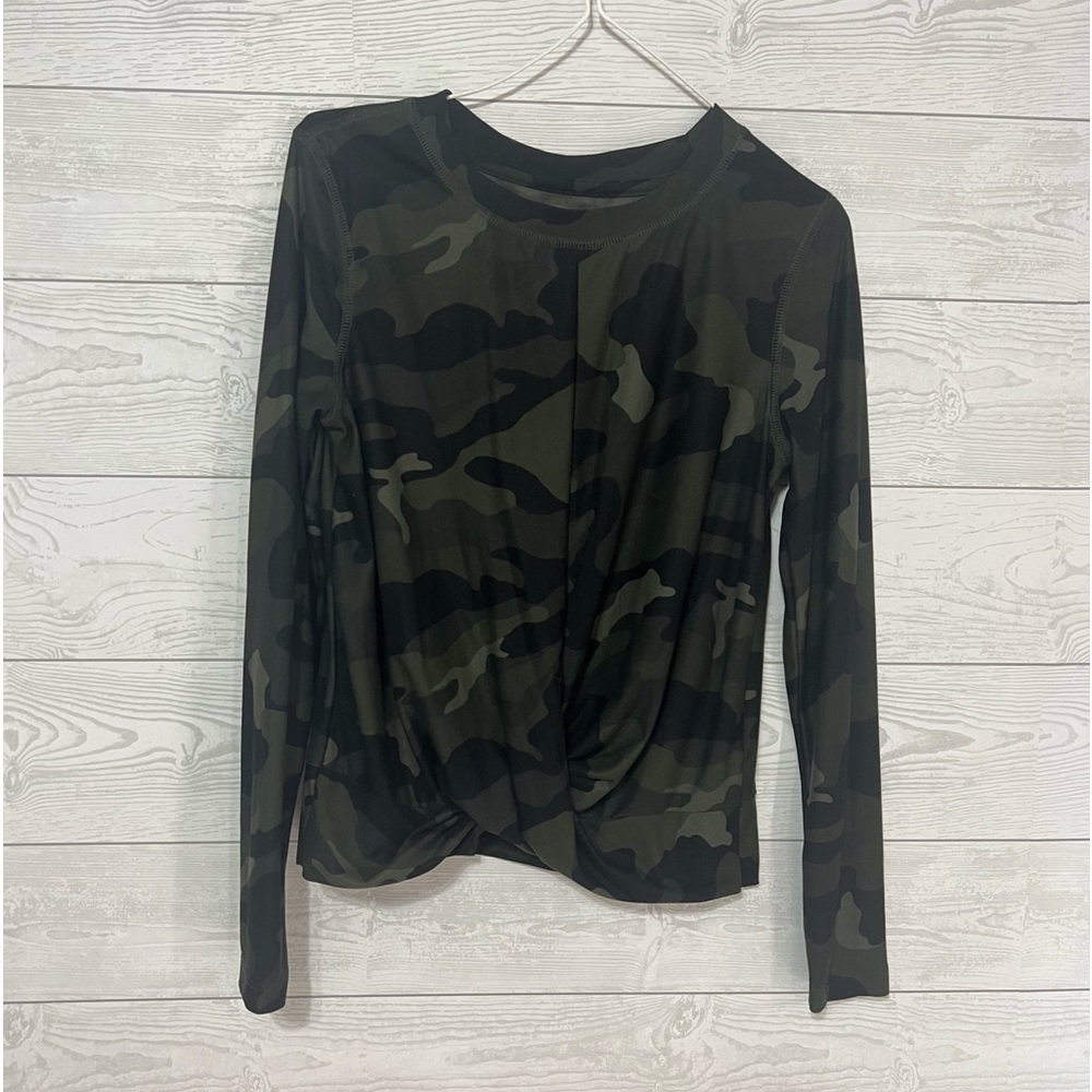 Old Navy Active Green Camo Print Longsleeve Knot Front Shirt- Women’s Small